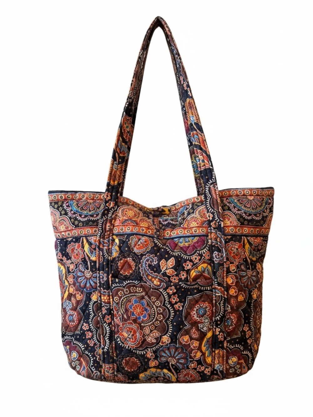 Vera Bradley Navy Paisley Quilted Tote with Rust and Yellow Accents
